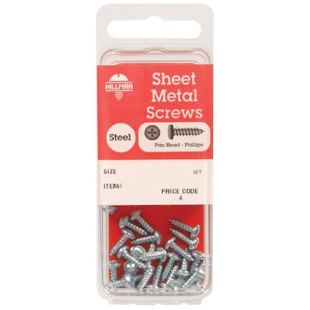 Hillman Sheet Metal Screw, #6 x 3/8 in, Zinc Plated Steel Pan Head Phillips Drive, 10 PK 5412